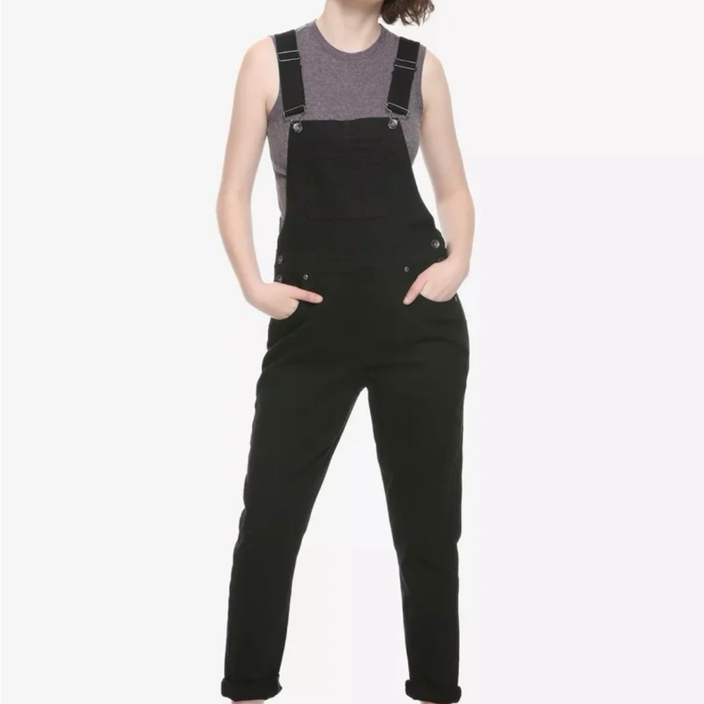 Hot Topic Black Denim Overalls Medium AltGrunge Goth Streetwear Adjustable Strap